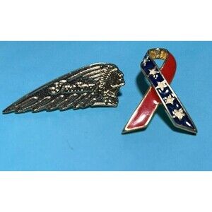 Gold-tone INDIAN MOTORCYCLES logo Pin & Free USA Enameled Ribbon lapel Pin #2